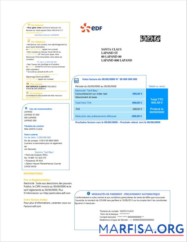 Blank France electricity EDF 2 pages real example